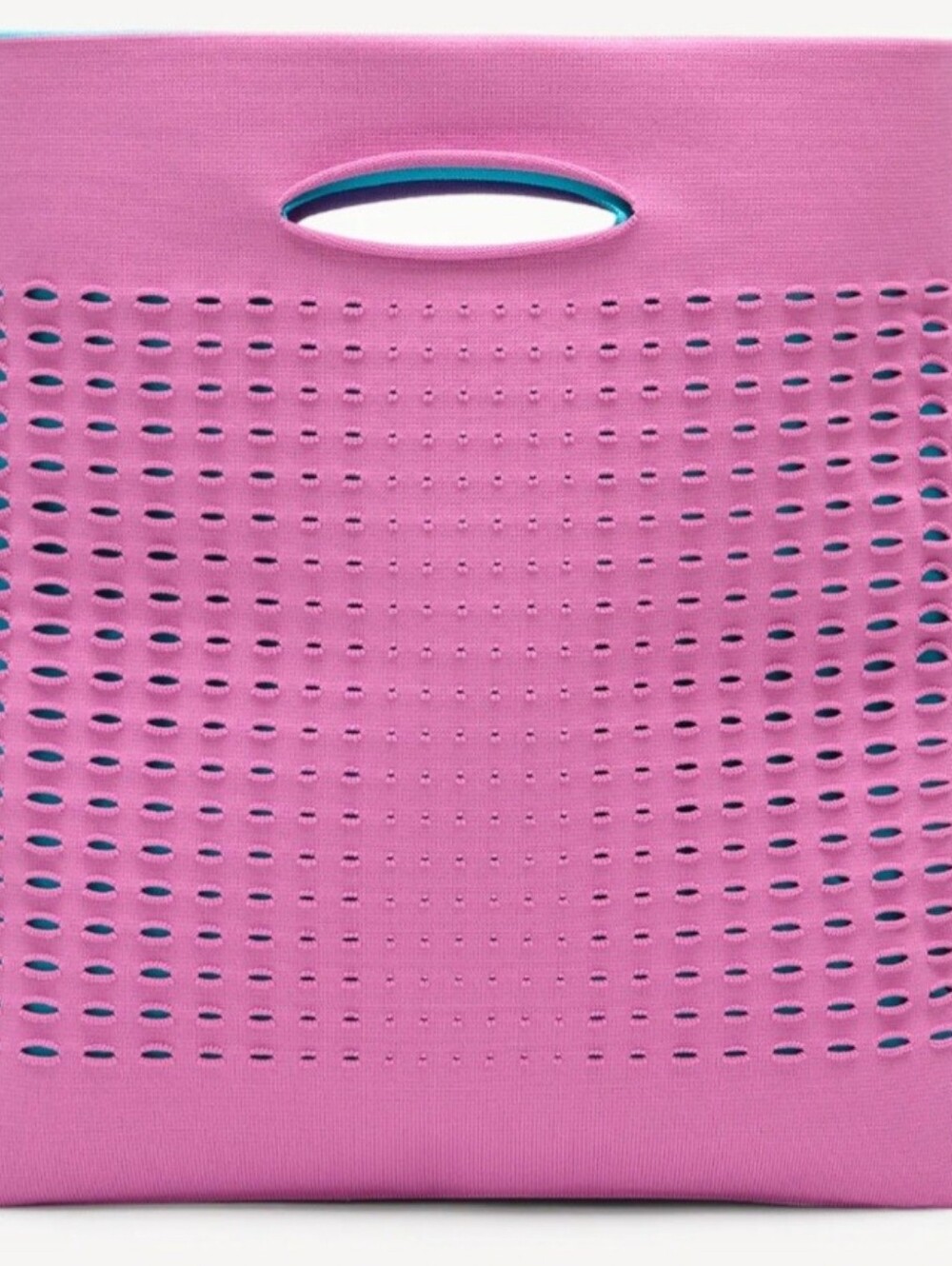 🍎 NewBella Colorblock Knit Laptop Tote Bag Pink & Cyan Blue Perforated Fabric - Picture 3 of 3